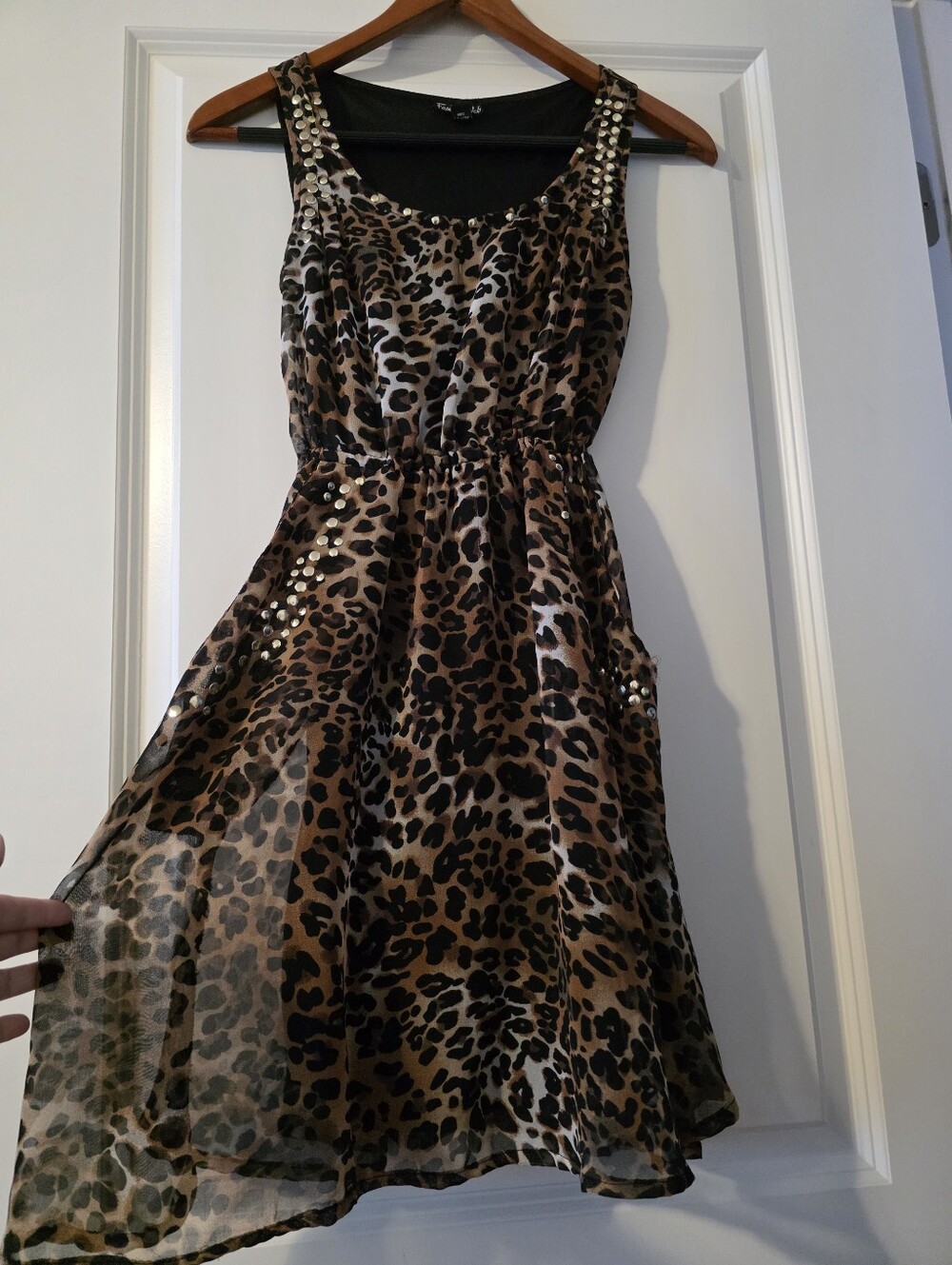 Y2k Chiffon Leopard Print Mini Dress Womens S Grunge Boho Festival Fasion Web